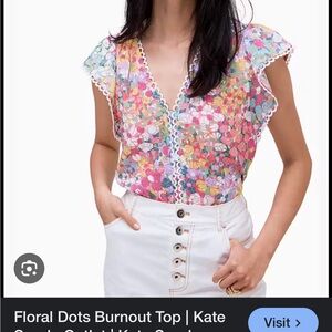 NWT Kate Spade Floral Dot Burnout Cap Sleeve Blouse Sz M Pink Multi White Top